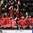 GRAND FORKS, NORTH DAKOTA - APRIL 23: The Canadian bench celebrates after a third period goal against Sweden during semifinal round action at the 2016 IIHF Ice Hockey U18 World Championship. (Photo by Minas Panagiotakis/HHOF-IIHF Images)

